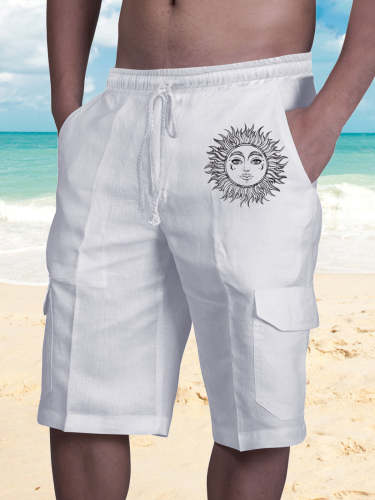 Sunflower Print Men's Beach Cargo Pants