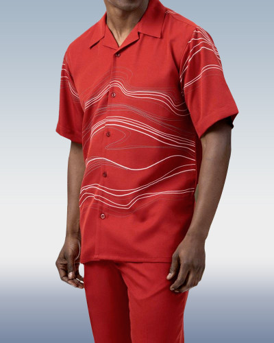 Stripe Red Walking Suit 2 Piece Short Sleeve Set