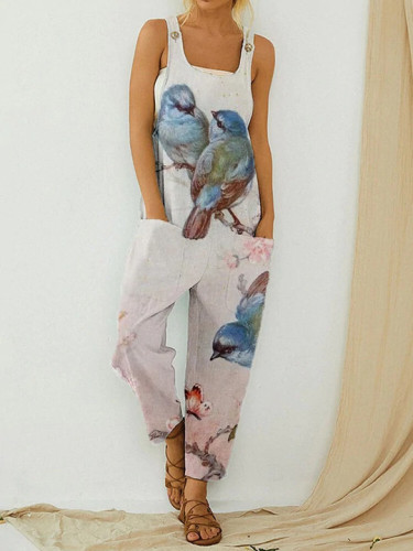 Vintage Abstract Print Ladies Suspender Jumpsuit