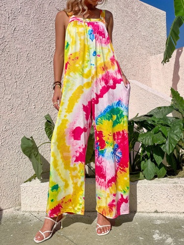 Casual Floral Print Jumpsuit Wide-leg Pants