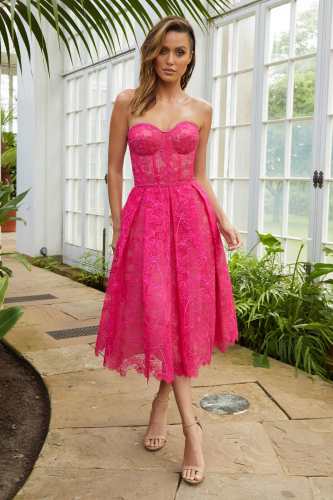 Hot Pink Embroidered Lace Dress
