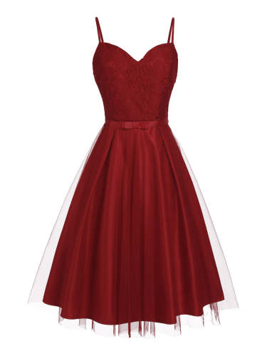 1950s Spaghetti Lace Bow Swing Dress