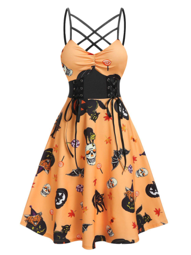 [Pre-Sale]1950s Halloween Spaghetti Straps Corset Dress