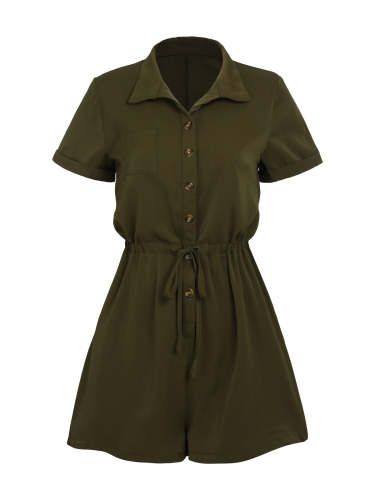Army Green 1950s Solid Lace-up Romper
