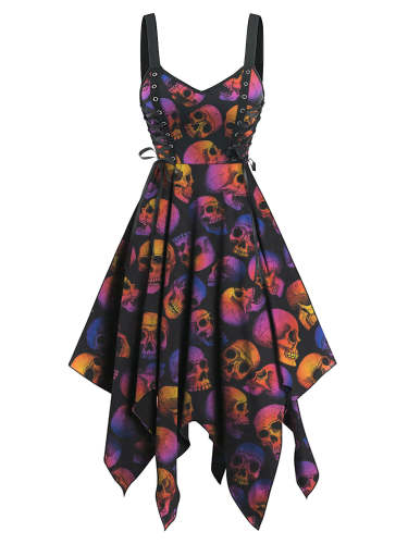 [Pre-Sale] 1950s Halloween Skull Patchwork Dress