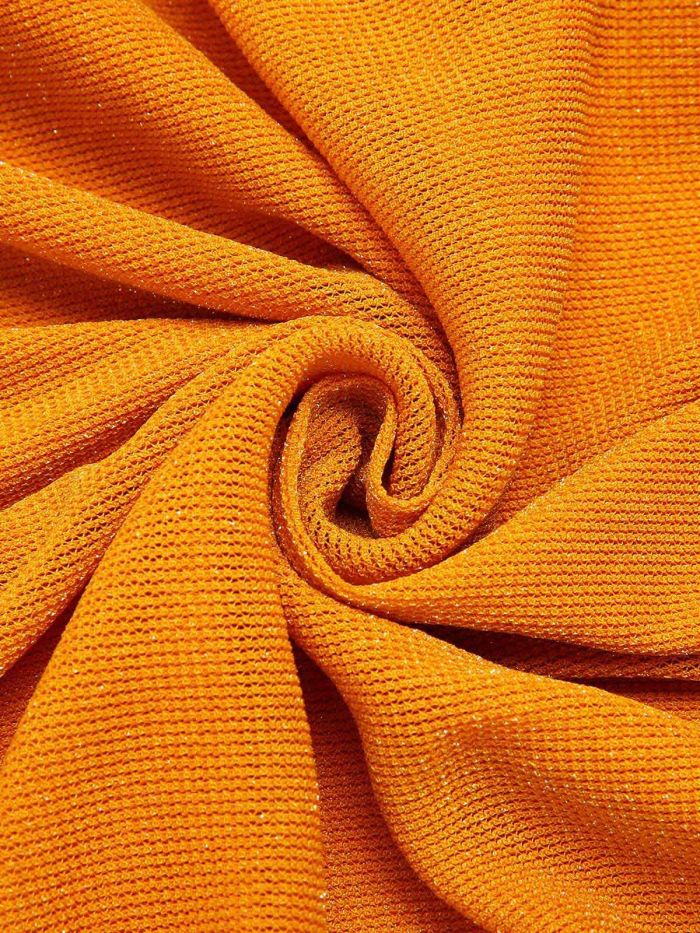 [Pre-sale] Orange Solid Folds Halter Pencil Dress