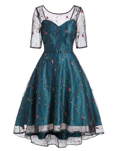 Blue 1950s Lace Hi-Lo Swing Dress