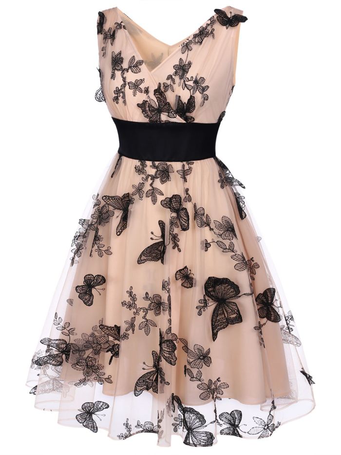 [Plus Size] 1950s Lace Butterfly Vintage Dress