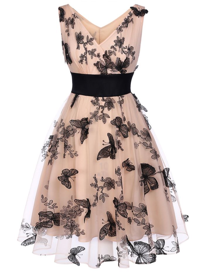 [Plus Size] 1950s Lace Butterfly Vintage Dress
