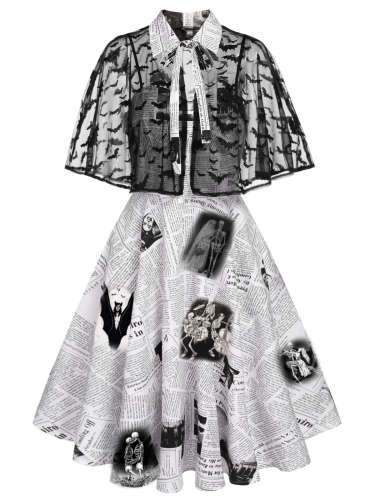 [Pre-sale] White 1950s Bat Cape Swing Dress