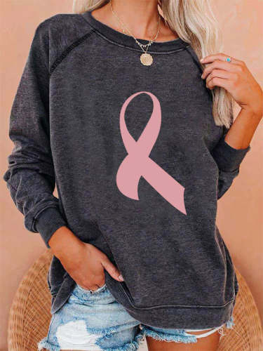 Pink Ribbon Graphic Washed Sweatshirt