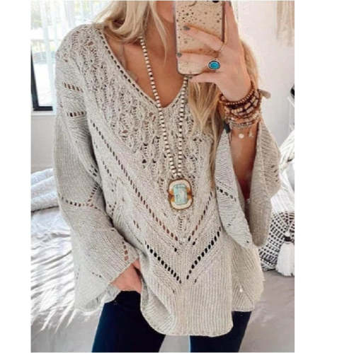 Women's Solid Color Cutout V-Neck Sweater