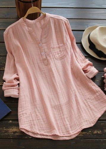 Casual Long Sleeve Solid Shirts & Tops