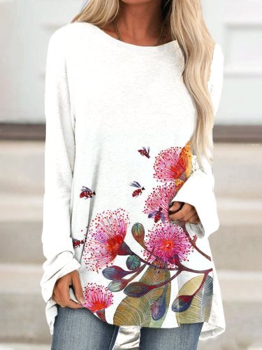 Crew Neck Floral Print Casual Long Sleeve T-Shirt