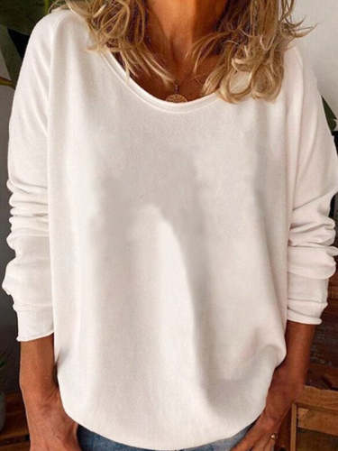 Round Neck Solid Color Versatile Casual Long-sleeved T-shirt