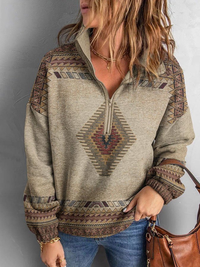 Retro Geometric Print Pullover Sweatshirt