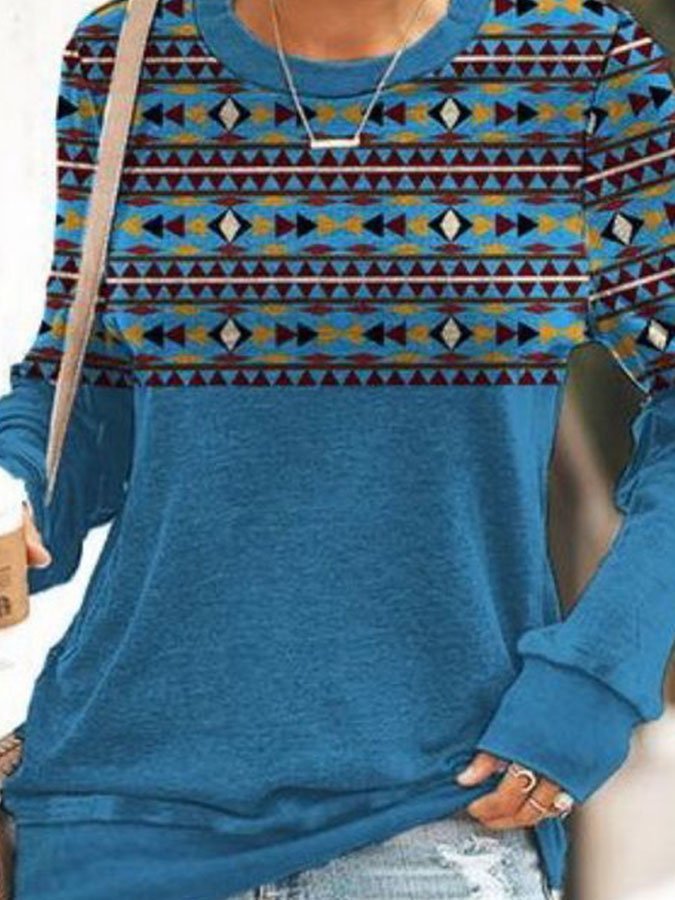 Geometric Ethnic Print Long Sleeve Sweatshirt