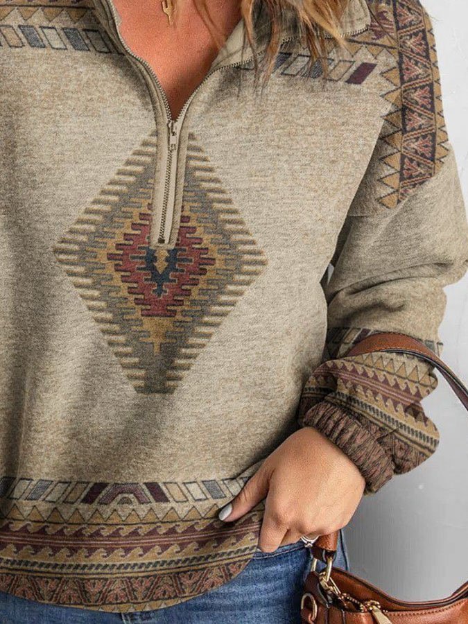 Retro Geometric Print Pullover Sweatshirt