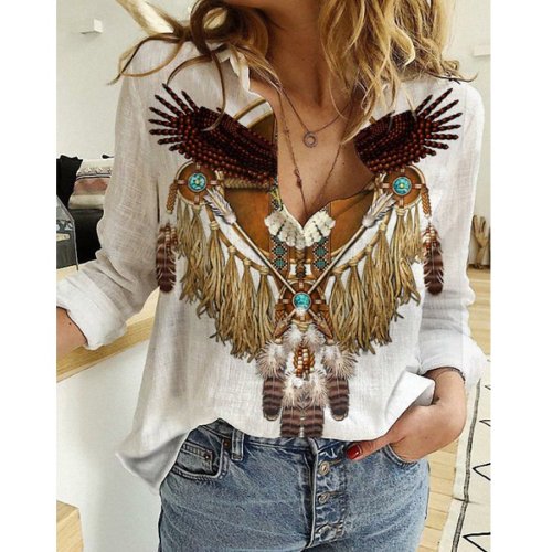 Ladies Western Ethnic Vintage Print Shirt