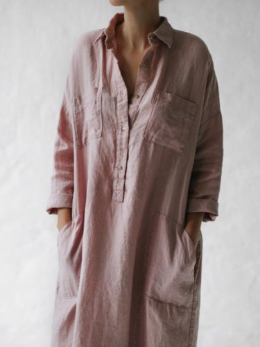 Women's Casual Cotton Linen Long Shirt
