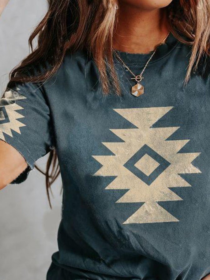 Women's Round Neck Geometry Short-Sleeved T-Shirt
