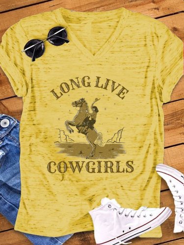 Women's Vintage Western Long Live Cowgirls Print Snowflake Dot T-Shirt