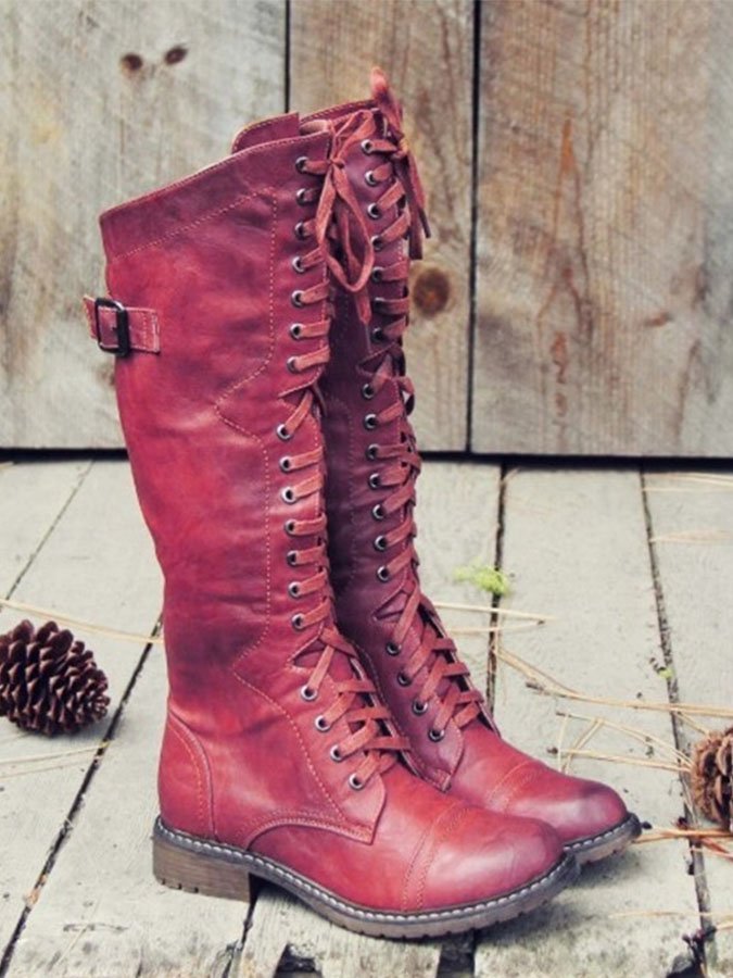 Vintage Solid Fork Lace-Up Rider Boots