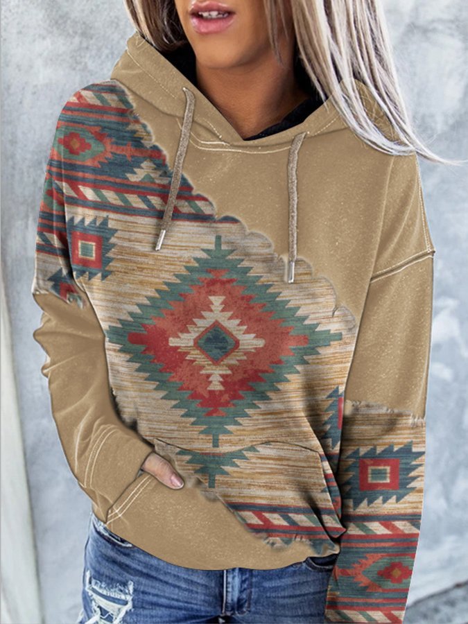 Women's Western AZTEC Print Hooded Sweatshirt