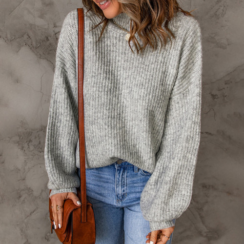 Solid Color Puff Sleeve Sweater