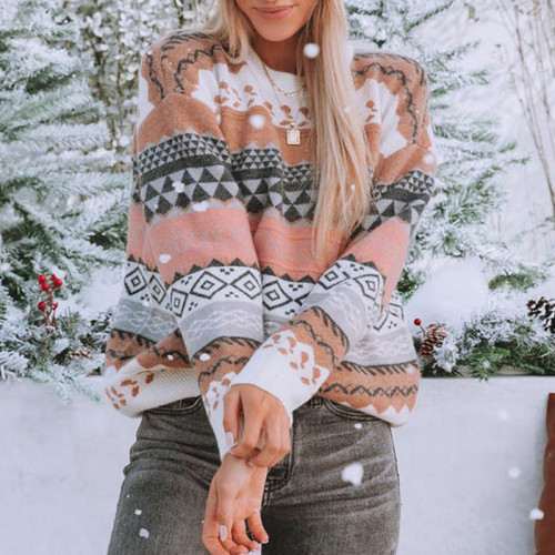 Vintage Geometric Loose Long Sleeve Pullover Sweater