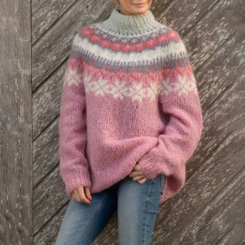 Fairman Island Vintage Contrast Panel Jacquard Sweater