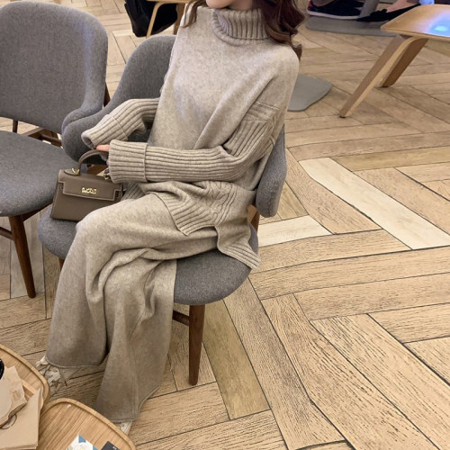 Casual Solid Color Long Sleeve Sweater Two Piece Set