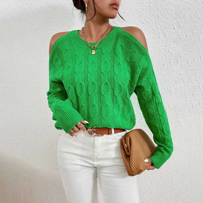 Cable Knit Cold Shoulder Sweater