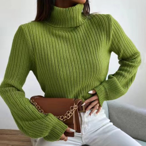 Plain Turtleneck Short Sleeve Sweater