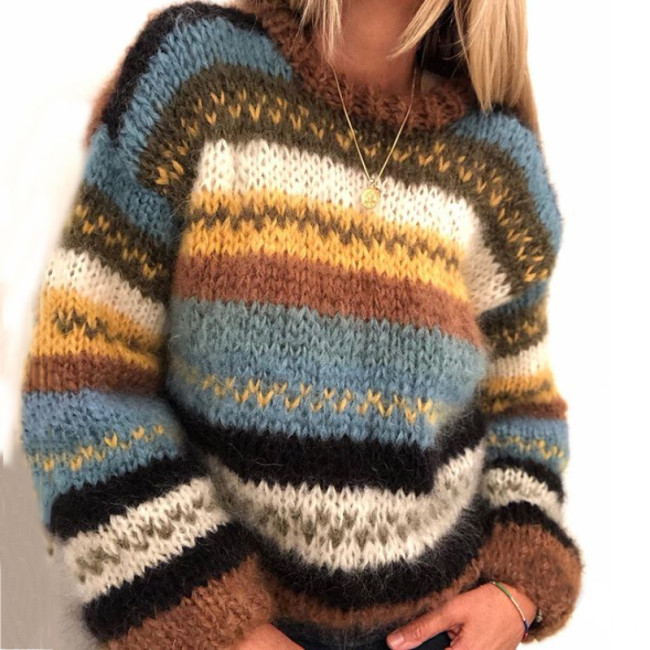 Vintage Rainbow Jacquard Long Sleeve Sweater