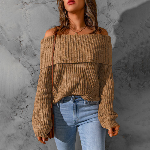 Solid Color One Shoulder Long Sleeve Sweater