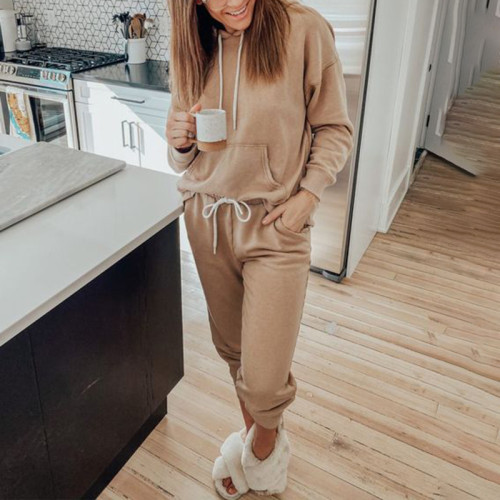 Solid Color Loose Hoodie Tracksuit Two Piece Set