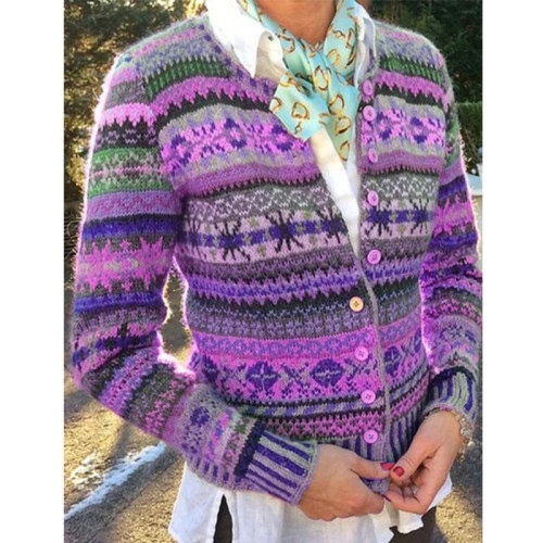 Vintage Tribal Long Sleeve Knitted Sweater Coats Printed Cardigan