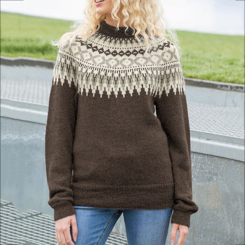 Contrasting Geometric Jacquard Vintage Sweater