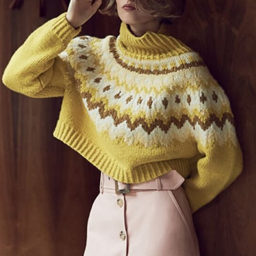 Fair Isle Knit Vintage Jacquard Turtleneck Sweater