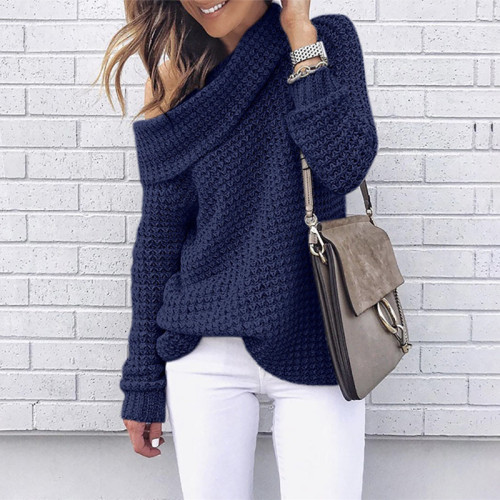 Simple Asymmetric Solid Color Sweater