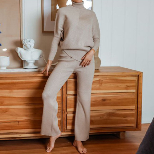 Casual Solid Color Long Sleeve Sweater Two Piece Set