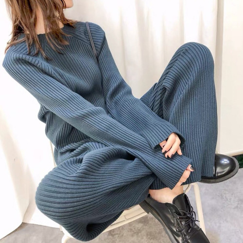 Temperament wide-leg pants casual knit set