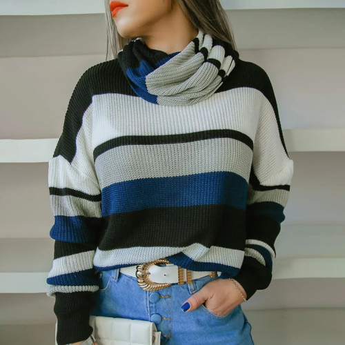 Casual Turtleneck Striped Long Sleeve Sweater