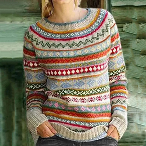 Vintage Ethnic Pattern Crew Neck Sweater