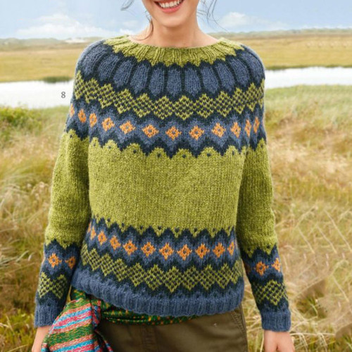 Fairman Island Vintage Loose Jacquard Crewneck Sweater