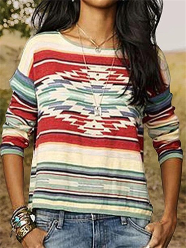 Western Ethnic Aztec Pattern Comfy T Shirt