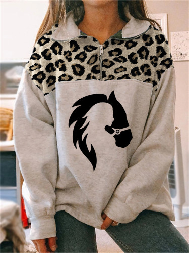 Cowgirl Horse Lover Leopard Zip Up Sweatshirt