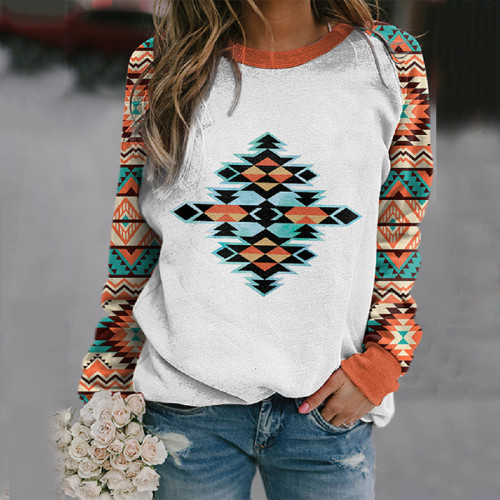 Western Style Retro Printed Casual Sweater