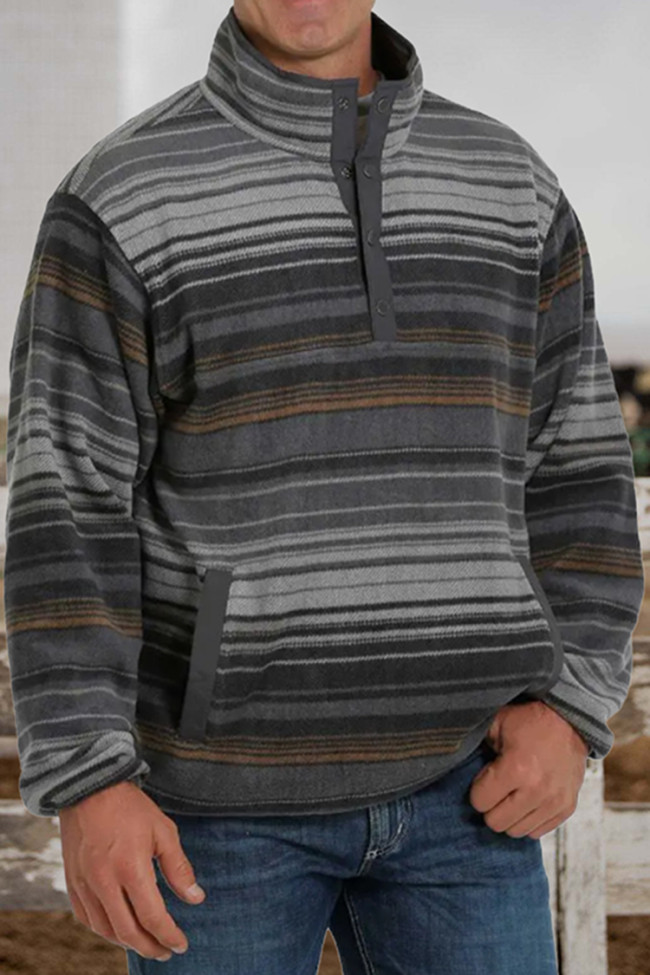 Casual Grey Striped Pullover Sweatshirt
